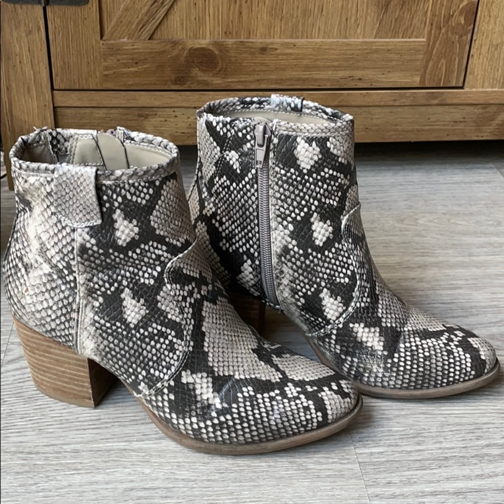 Snake skin heeled booties